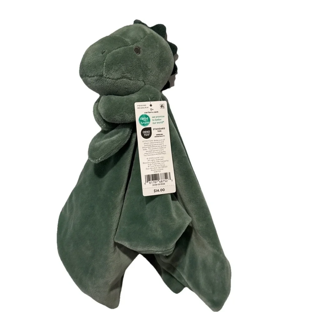 NWT‎ Carters Baby Green Dinosaur Lovey Cuddle Plush Security Blanket Infant Gift